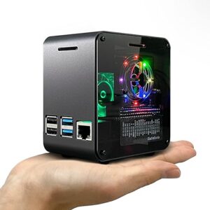 ElectroCookie Raspberry Pi Case, Aluminum Mini Tower Case with Cooling Fan and Color Changing Ambient Light (Matte Black & Dark Gray)